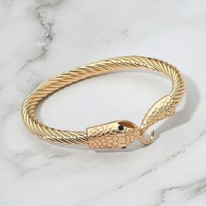 Gold Snake Head Metal Twisted Cuff Bracelet Bangle Statement Jewelry